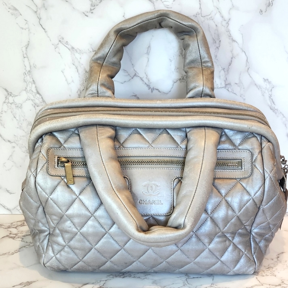CHANEL Quilted Lambskin Large CoCo Cocoon Silver Bag